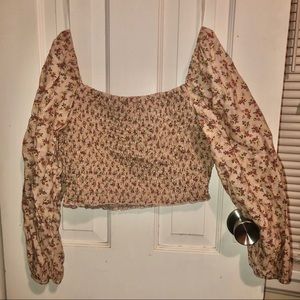 Off-the-Shoulder Floral Cropped Blouse